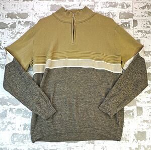The American Outdoorsman Sweater Mens Large Olive Green Colorblock Quarter Zip
